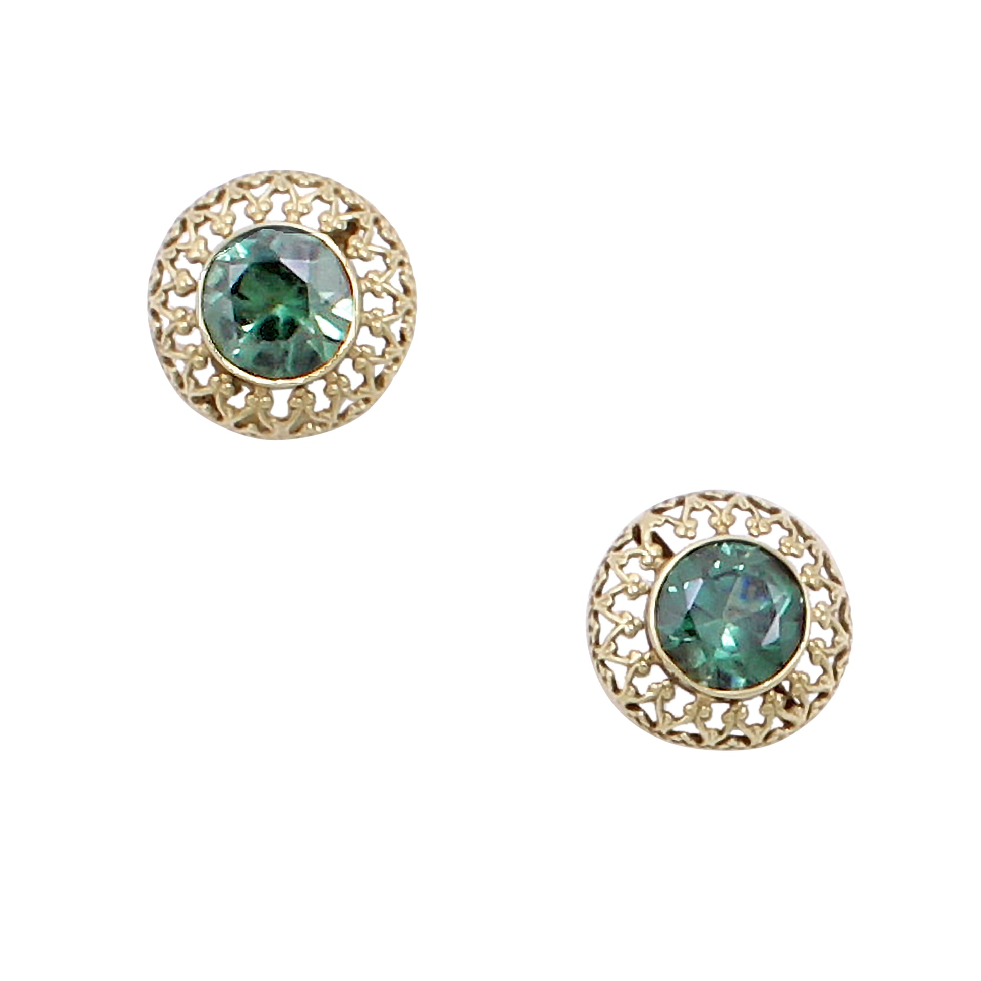 Green Stone Gold Trefoil Earrings Front