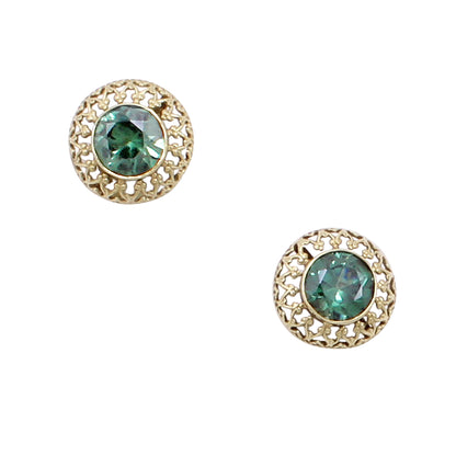 Green Stone Gold Trefoil Earrings Front