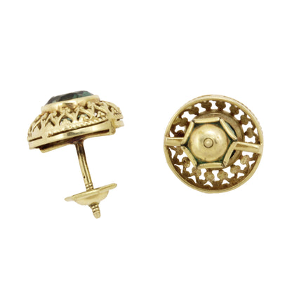 Green Stone Gold Trefoil Earrings Back