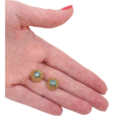 Green Stone Gold Trefoil Earrings Held