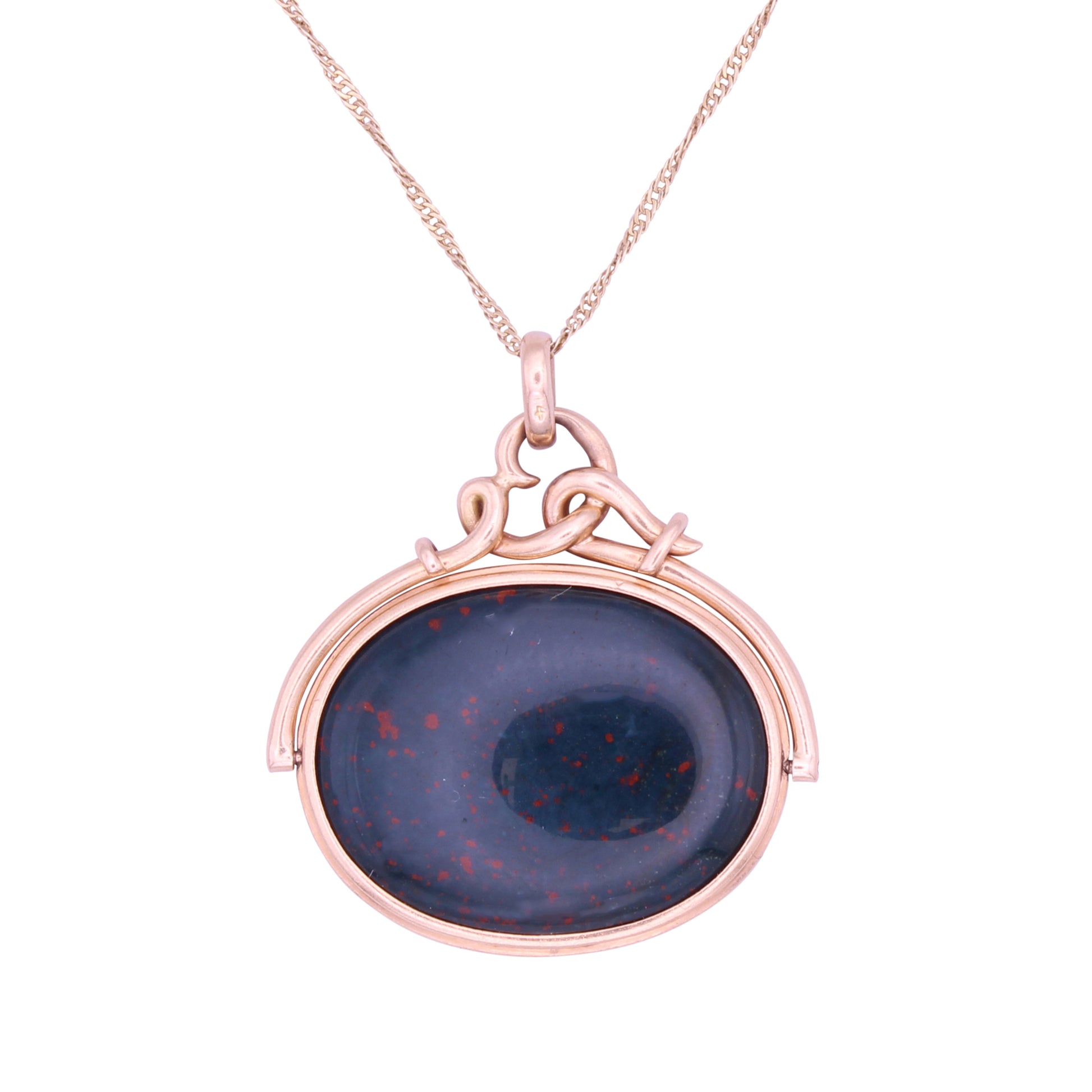 Victorian Jasper Bloodstone Intaglio 14k Gold Spinner Pendant Back