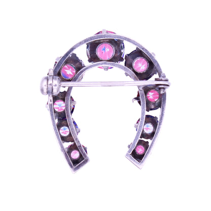 Antique Czechoslovakia Iris Glass Silver Brooch Pin