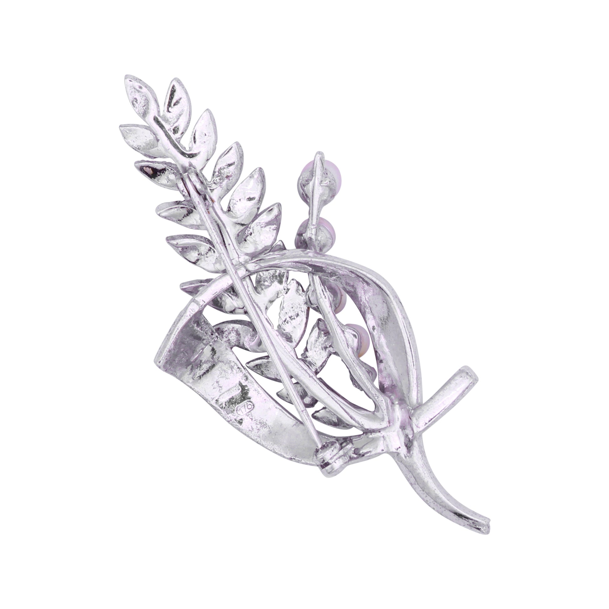 Pearl and Marcasite Sterling Silver Vintage Pin Brooch Back