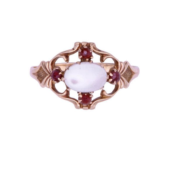 Otsby & Barton Moonstone & Garnet 14k Gold Ring Front