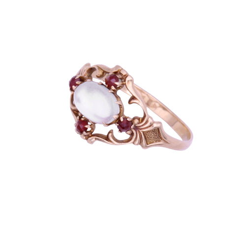 Otsby & Barton Moonstone & Garnet 14k Gold Ring