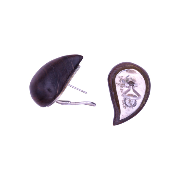 Patricia Von Musulin Wood and Sterling Vintage Earrings Back