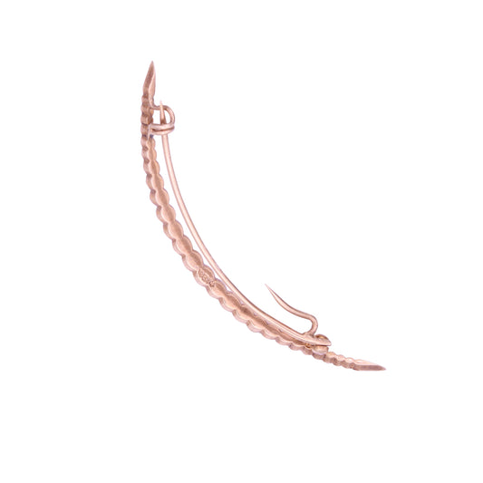 Late Victorian 14k Yellow Gold Pearl Moon Crescent Pin Brooch Back