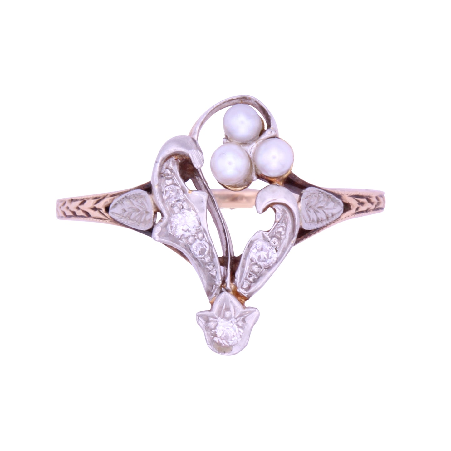 Edwardian Pearl and Diamond 12k Gold and Platinum Ring