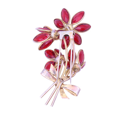 Vintage Red Glass Flower Fur Pin Clip Back