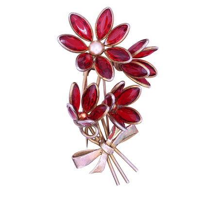 Vintage Red Glass Flower Fur Pin Clip