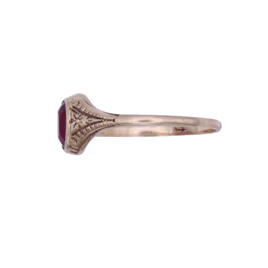 Otsby & Barton 10k Gold Red Glass Ring Side