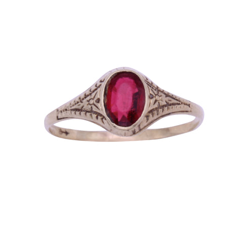 Otsby & Barton 10k Gold Red Glass Ring Front