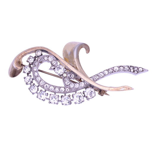 Retro Sterling Vermeil Rhinestone Pin Brooch Front