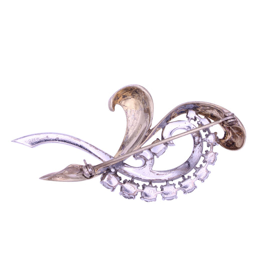 Retro Sterling Vermeil Rhinestone Pin Brooch Back