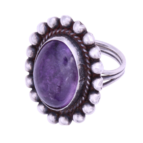 Vintage Sterling Amethyst Cabochon Ring