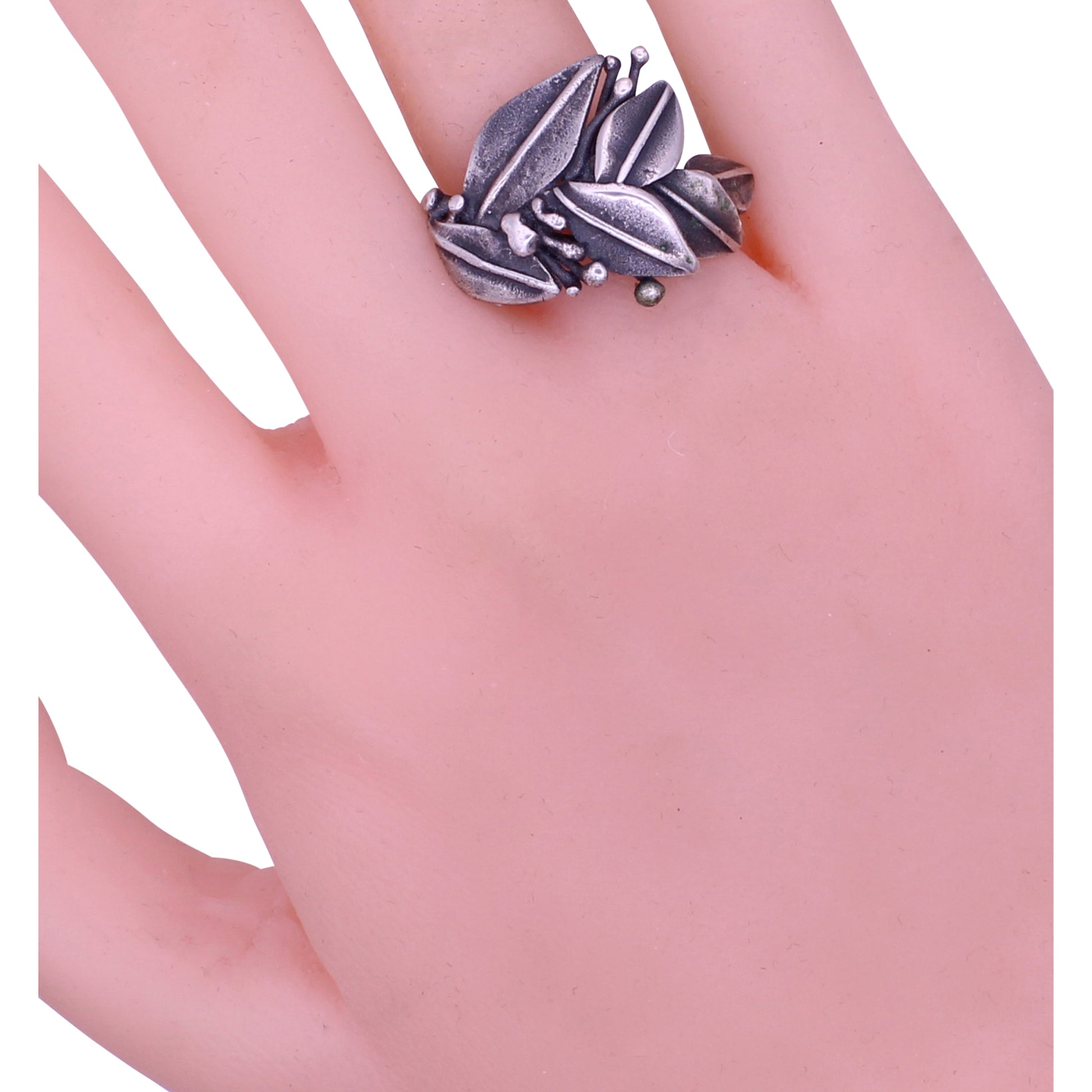 Sterling Silver Vintage Hand Crafted Leaf Ring  Worn