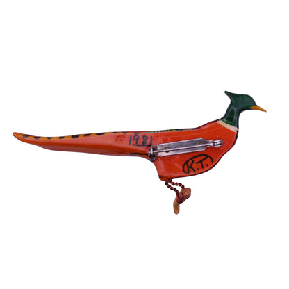 Takahashi Ring-necked Pheasant Vintage Wood Pin Back