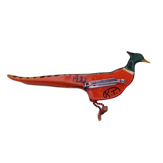 Takahashi Ring-necked Pheasant Vintage Wood Pin Back