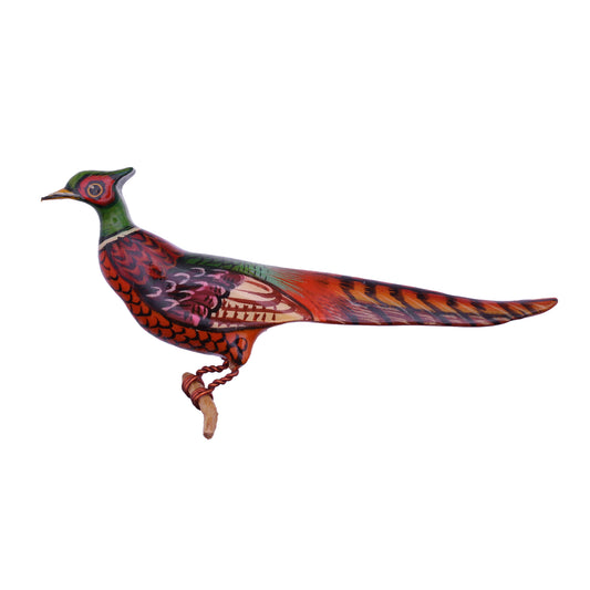 Takahashi Ring-necked Pheasant Vintage Wood Pin Front