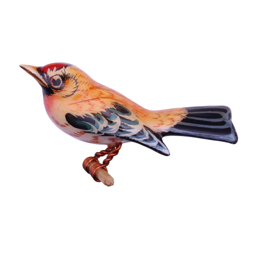 Scarce Takahashi Vintage Redpoll Wood Bird Pin Brooch Front