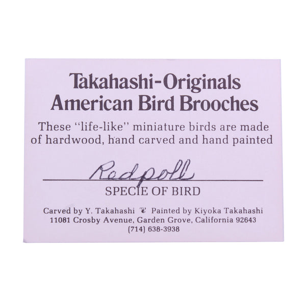 Scarce Takahashi Vintage Redpoll Wood Bird Pin Brooch Card
