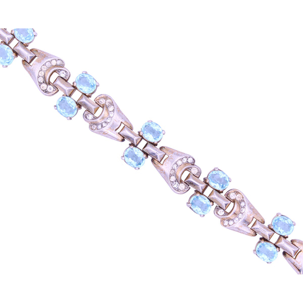 Trifari Sterling Silver Vermeil Aquamarine Rhinestone Bracelet Close