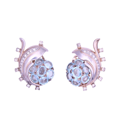 Trifari Sterling Silver Vermeil Aquamarine Rhinestone Earrings