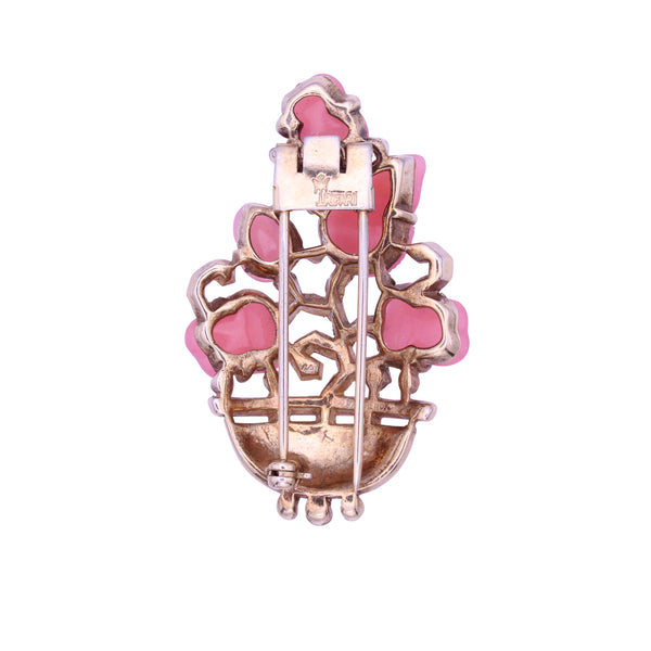 Trifari Pink Fruit Salad and Rhinestone Basket Fur Pin