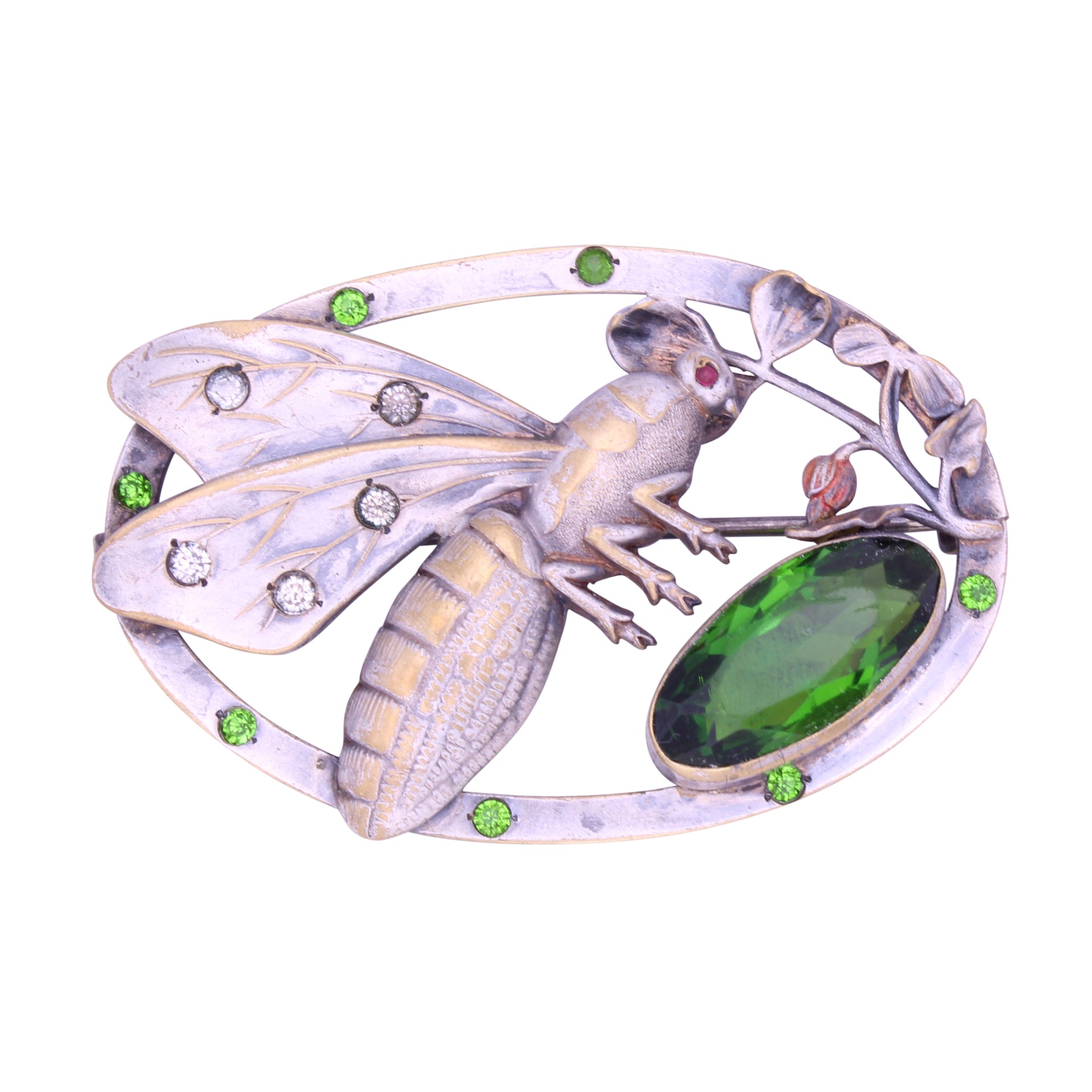 Victorian Peridot Rhinestone Insect Sash Pin Brooch