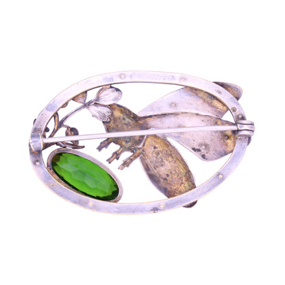 Victorian Peridot Rhinestone Insect Sash Pin Brooch Back