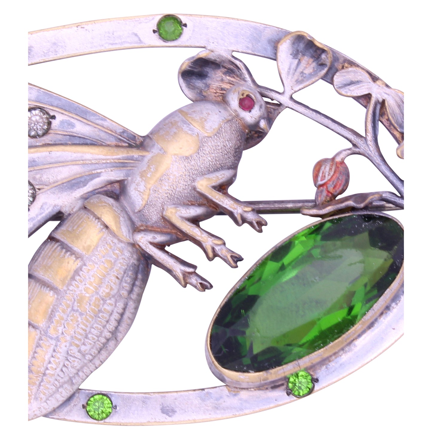 Victorian Peridot Rhinestone Insect Sash Pin Brooch Close