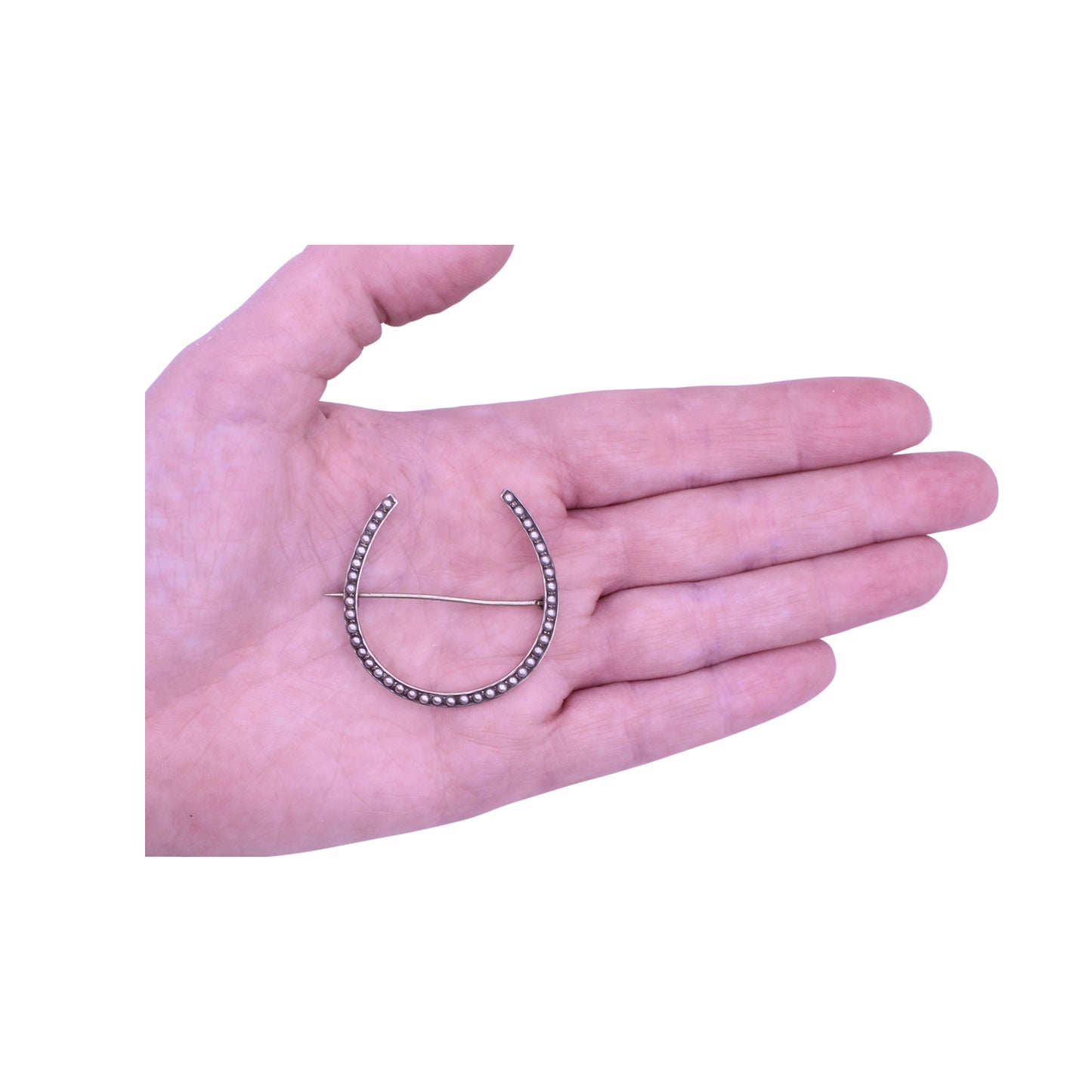 Victorian Sterling Silver Horseshoe Brooch Pin Held