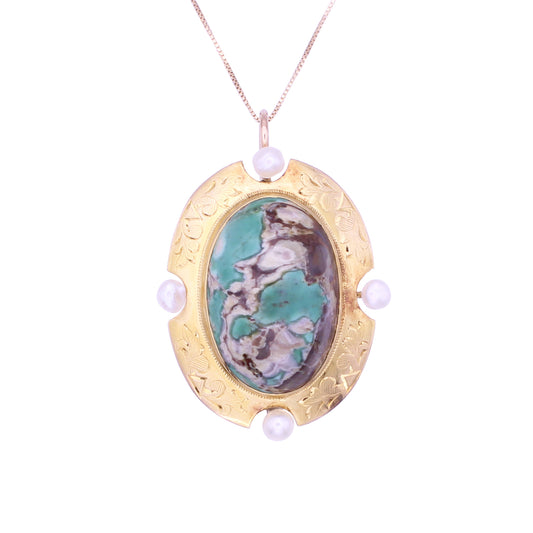 Victorian 14k Gold Stone and Pearl Pendant Front