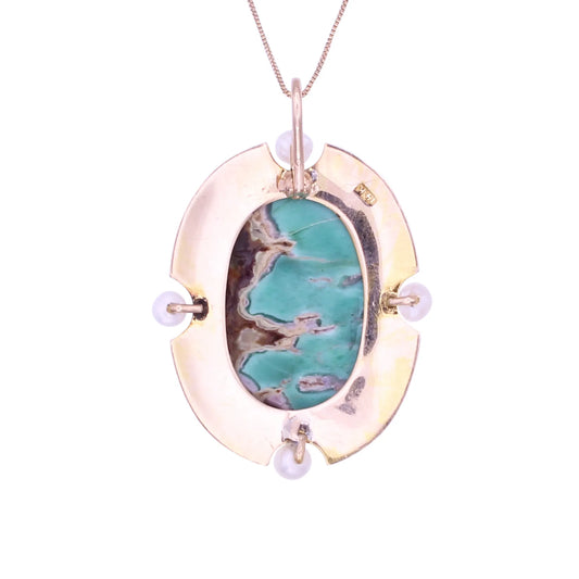 Victorian 14k Gold Stone and Pearl Pendant Back