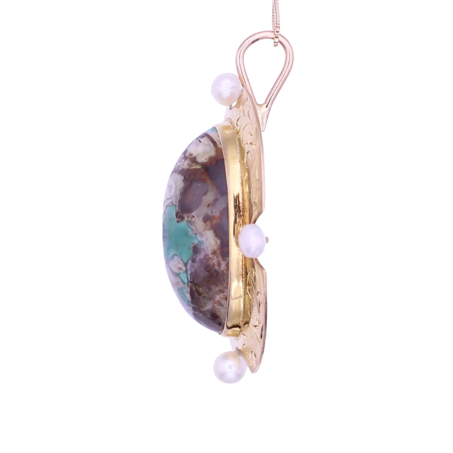 Victorian 14k Gold Stone and Pearl Pendant Side