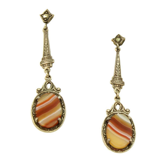 Art Deco Agate Sterling Silver Earrings Front