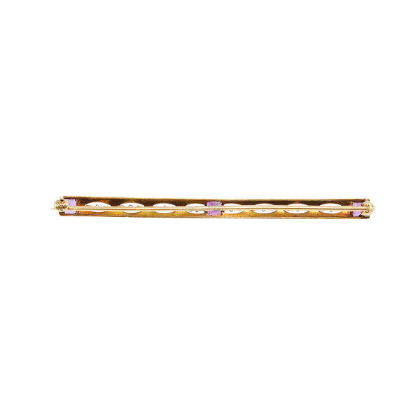 Antique Pearl and Amethyst 14k Gold Pin Brooch Back