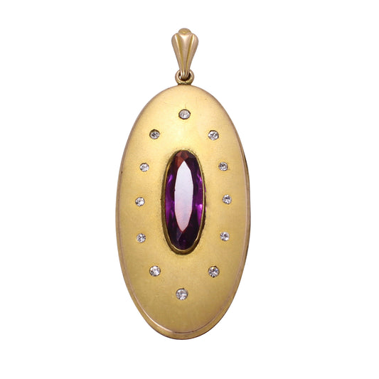 Large Oval Amethyst Rhinestone Gold Filled Locket Front