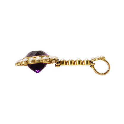 Edwardian 15 ct Gold Amethyst and Pearl Pendant Side