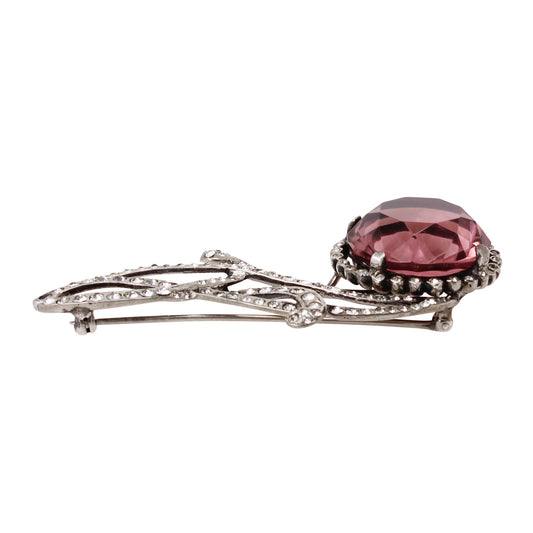 Amethyst Rhinestone Sterling Flower Pin Side