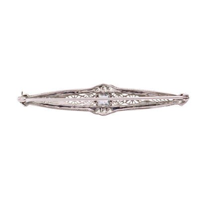 Art Deco Aquamarine 14k White Gold Filigree Pin Back