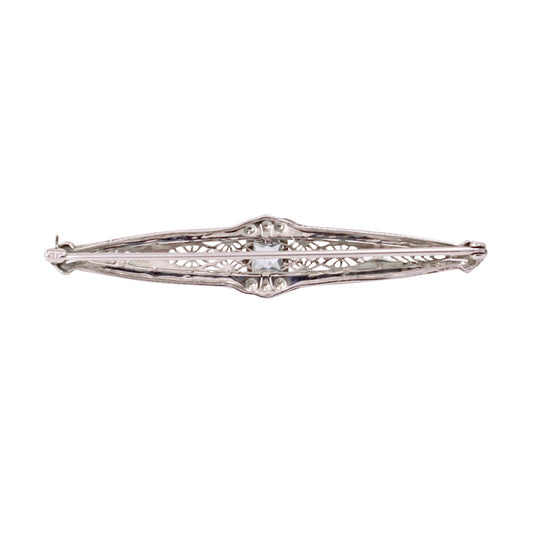 Art Deco Aquamarine 14k White Gold Filigree Pin Back