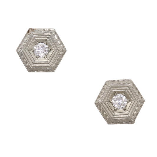 Art Deco 14k Gold Diamond Earrings Front