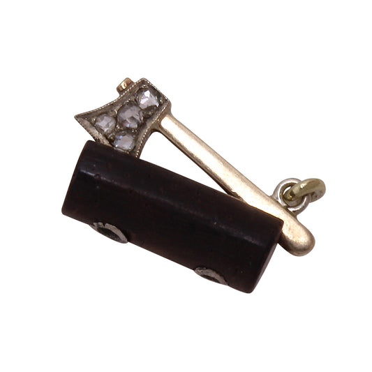 Axe and Wood Log 10k and Diamond Charm Front
