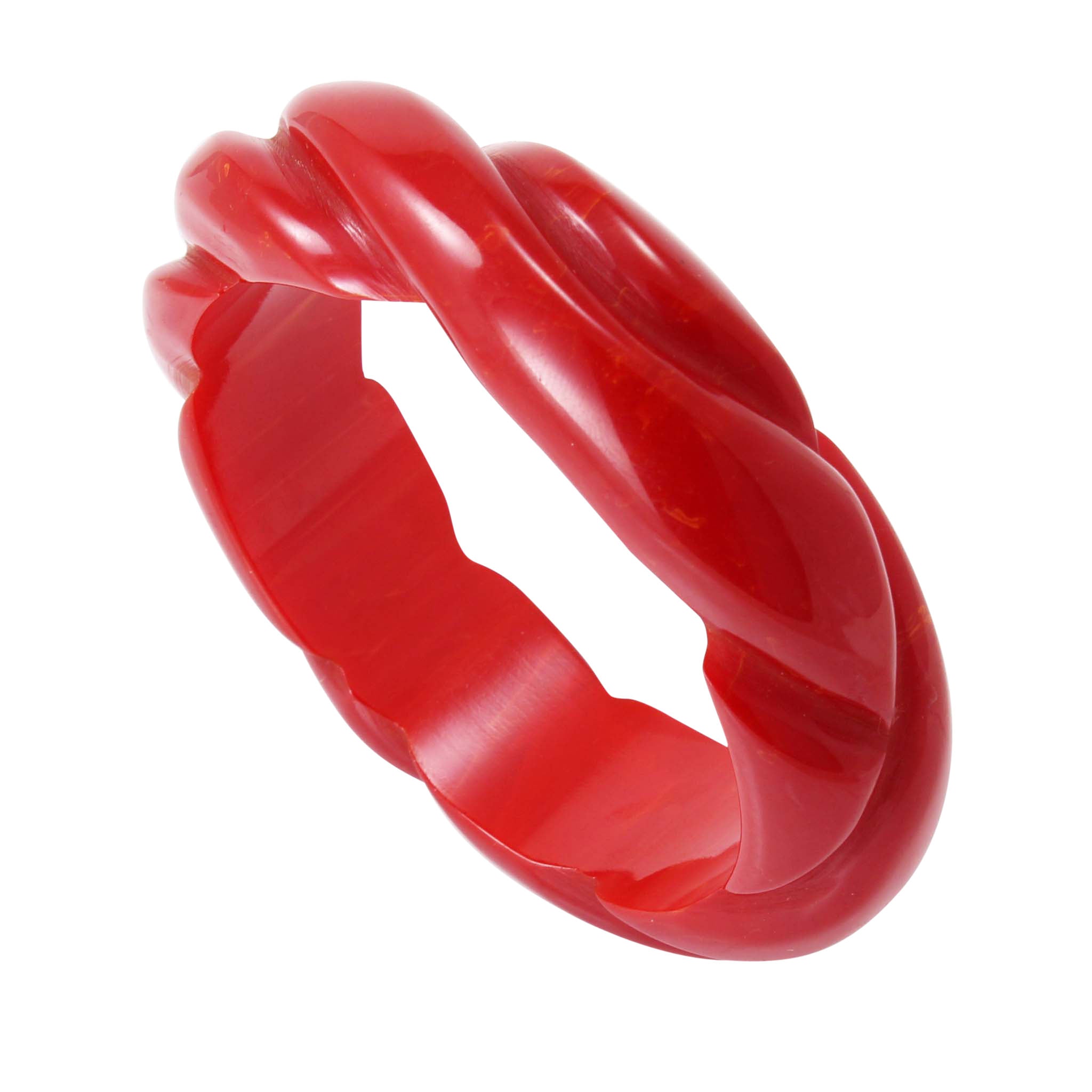 Red Marbled Carved Bakelite Bracelet Front