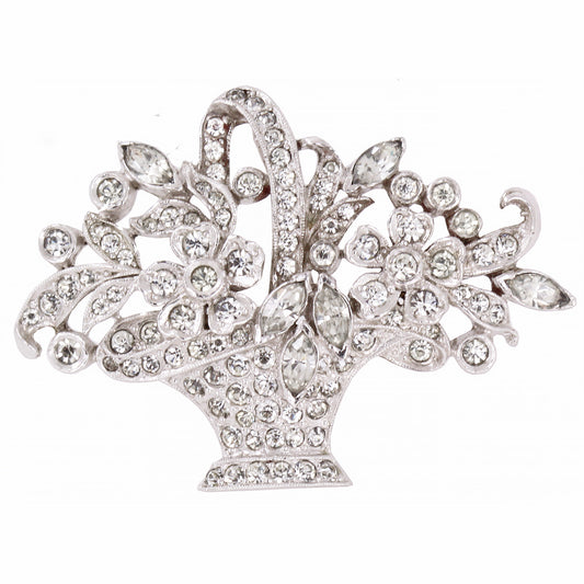 Vintage Rhinestone Flower Basket Pendant/Pin Front