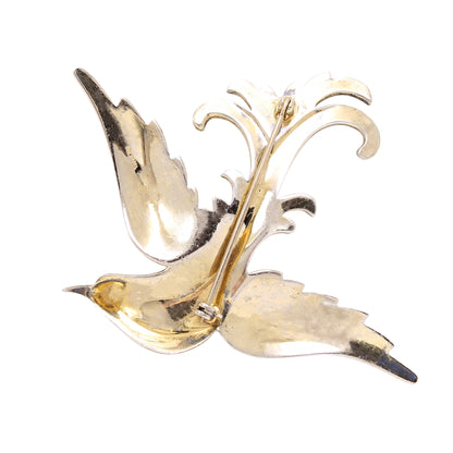 Vintage Sterling Silver Vermeil Rhinestone Bird Pin Back