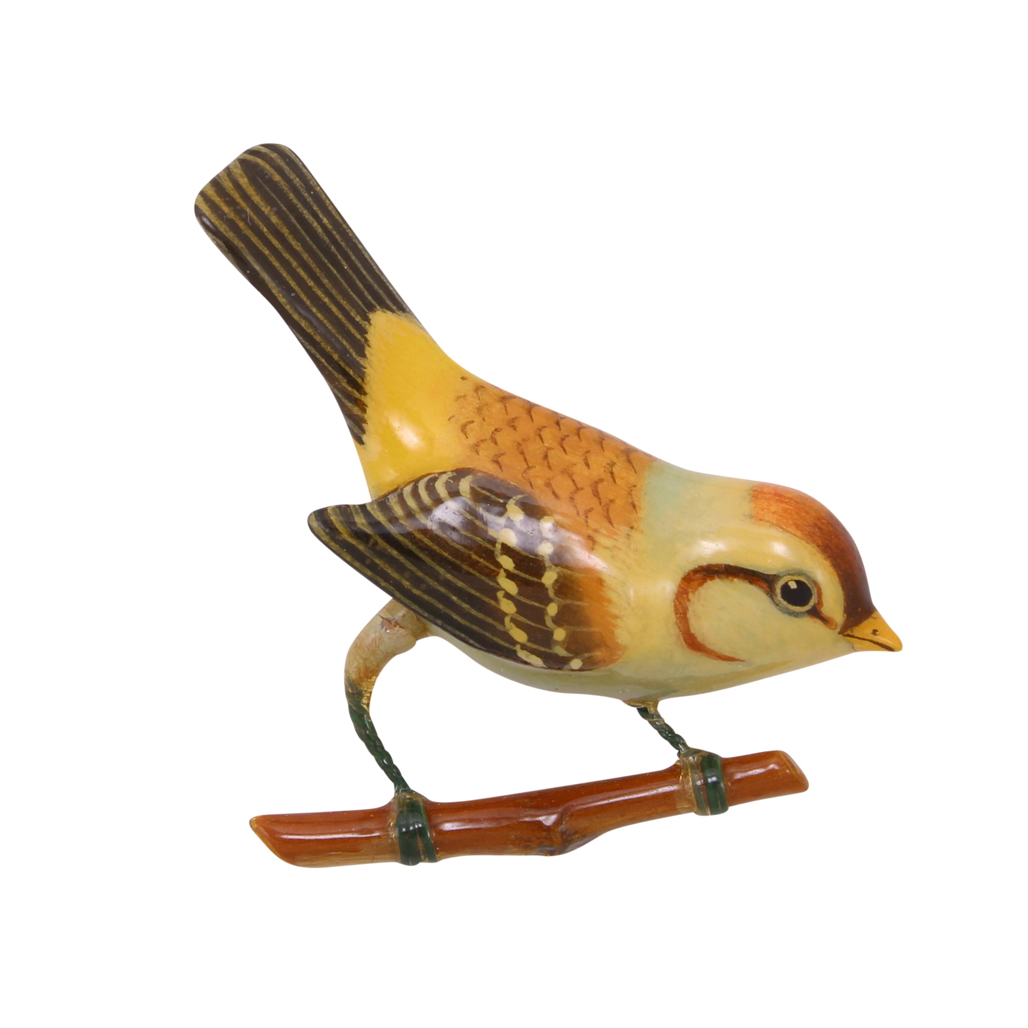 New World Warbler Painted Wood Bird Pin Brooch Front