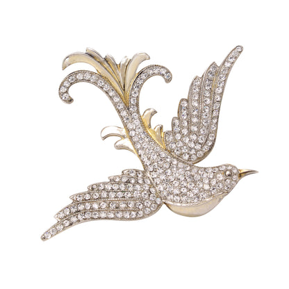 Vintage Sterling Silver Vermeil Rhinestone Bird Pin Front