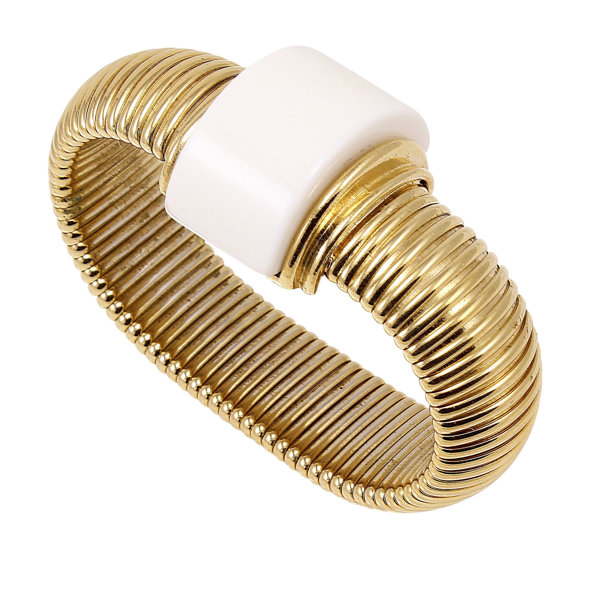 Sleek Ivory Resin Ribbed Bracelet Side